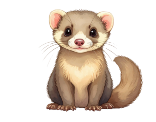  Cute Ferret Sitting Upright, Front View Illustration, isolated transparent background png