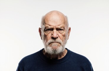 Obraz premium Close-up of an elderly man with a serious expression looking directly at the camera
