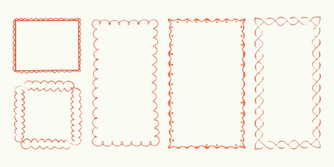 Five Decorative Orange Frames in Various Shapes on Cream Background border ornate