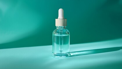 clear glass dropper bottle mint green background soft shadows minimalist product display shadow organic dropper packaging pastel