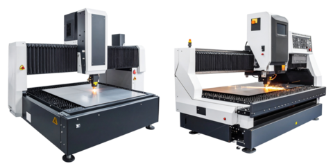 Industrial Laser Cutting Machines With Sparks and Metal Processing Against a Transparent Background