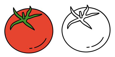Coloring Page for Children Featuring a Fresh Red Tomato and Line Art Outline Illustration