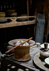 Traditional kitchen utensils made by clay in Vietnamese kitchen