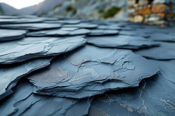 Elegant slate rooftop with chimney  a fusion of classic and modern architectural design