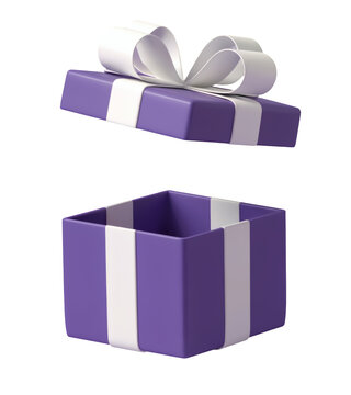 Unlock excitement with a vibrant purple gift box opening to reveal a surprise, perfect for celebrations and special moments isolated on png transparent background
