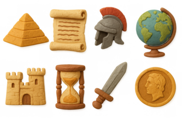 Ancient world miniatures collection: clay artifacts featuring history and exploration