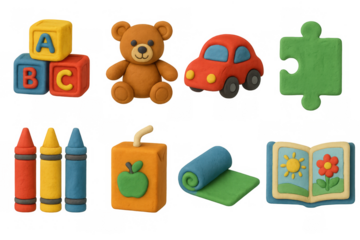 Colorful clay children's toys and educational objects