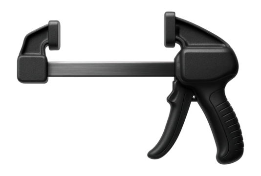 Quick-grip clamp with a pistol grip handle and non-marring pads for home DIY projects.