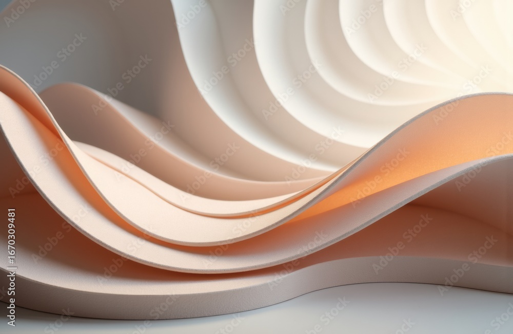 Aufkleber curved abstract shapes with smooth layered surfaces in neutral tones creating a modern design