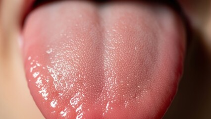Fototapeta premium Close-Up View of Human Tongue with Moisture and Texture Details