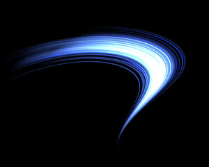 Neon realistic energy speed. Glowing blue lines.  Abstract light effect on a black background. Vector illustration.