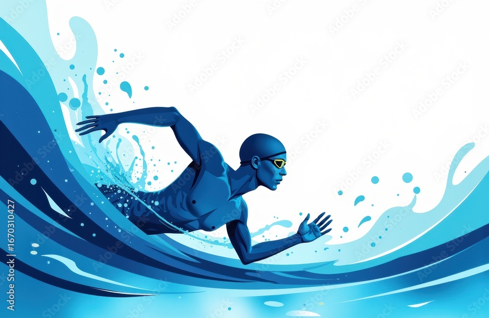 Aufkleber a swimmer in a streamlined position propels through water with dynamic splashes and waves