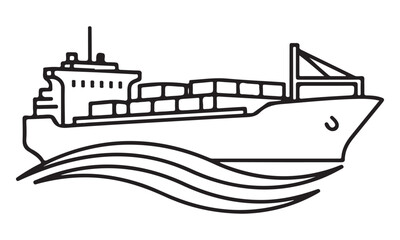 Fototapeta premium Container ship sailing on the water, black and white vector illustration
