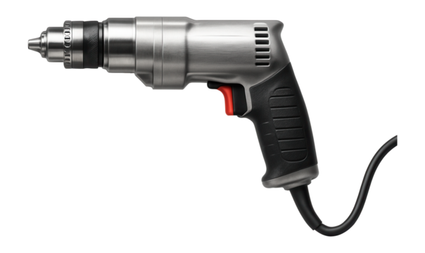 Corded drill with a locking trigger for continuous operation in industrial settings.