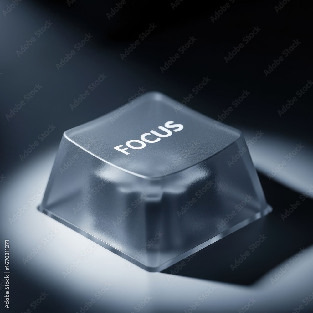 Poster transparent keyboard key emphasizing focus with soft light and shadows