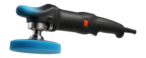 Handheld rotary polisher with a 6-inch foam pad for automotive detailing.
