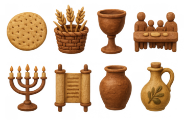 Rustic clay artifacts: symbolic pottery and historical icons in earthy tones