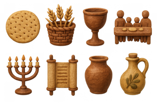 Rustic clay artifacts: symbolic pottery and historical icons in earthy tones