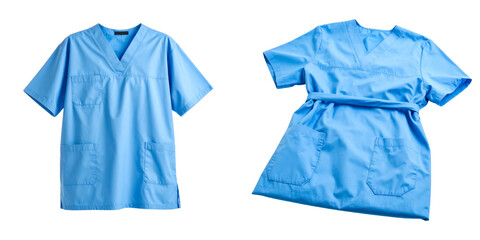 Two Light Blue Medical Scrubs Isolated on a Transparent Background