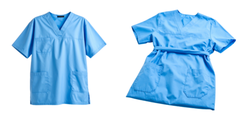 Two Light Blue Medical Scrubs Isolated on a Transparent Background