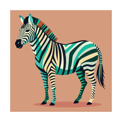 Fototapeta premium Colorful Stylized Zebra Standing on a Plain Background