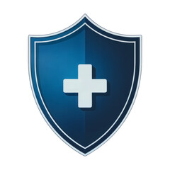 Obraz premium Professional blue shield emblem with white cross symbolizing security, protection, and healthcare excellence for modern businesses isolated on png transparent background