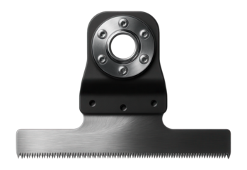 Plunge cut saw blade with a straight edge for making precise cutouts in cabinetry work.