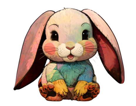 Cute Sitting Bunny with Floppy Ears, Front View, isolated transparent background png
