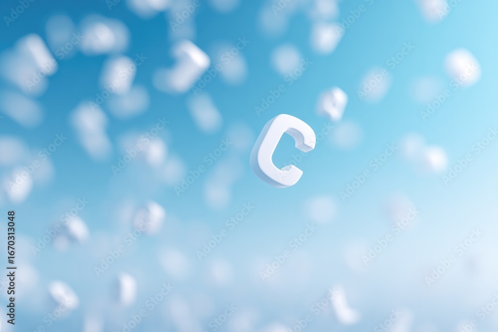 Poster floating letters create dynamic visual effect against soft blue