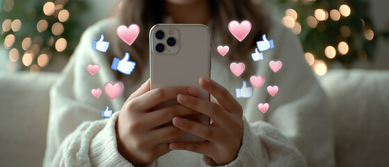 Social Media Engagement: Likes and Hearts on Smartphone