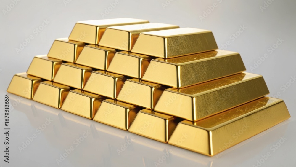 Poster a stack of shiny gold bars is arranged neatly, reflecting light and showcasing their luxurious appea