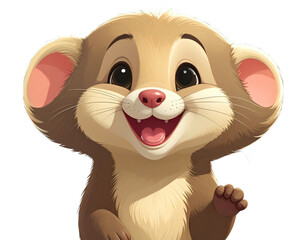  Happy Ferret Emoji with Big Smile, Cartoon Style, isolated transparent background png