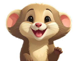  Happy Ferret Emoji with Big Smile, Cartoon Style, isolated transparent background png