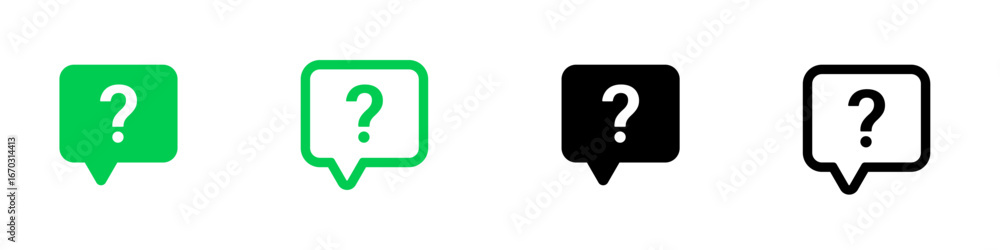 Poster question mark icon button in speech bubble. faq sign, customer support and support sign or ask and h
