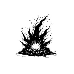 Abstract monochrome explosion illustration with glowing light evoking powerful energy and dynamic
