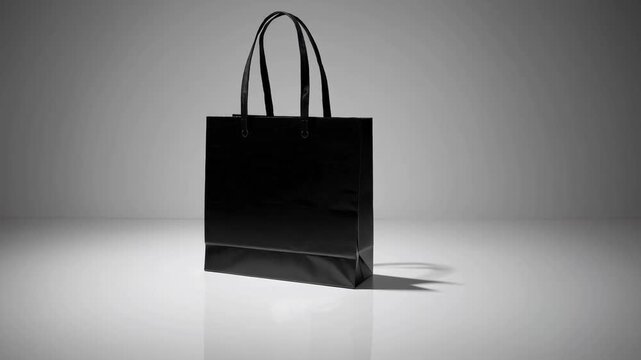 Studio Shot of Plain Empty Black Retail Bag Isolated on Background