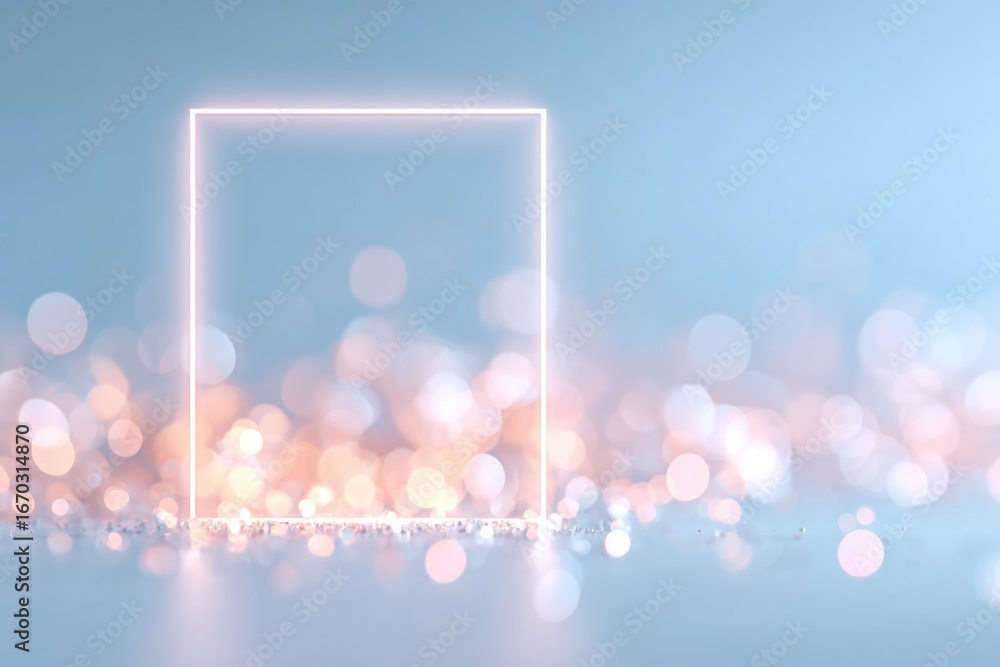 Poster soft glowing square frame surrounded by shimmering lights create
