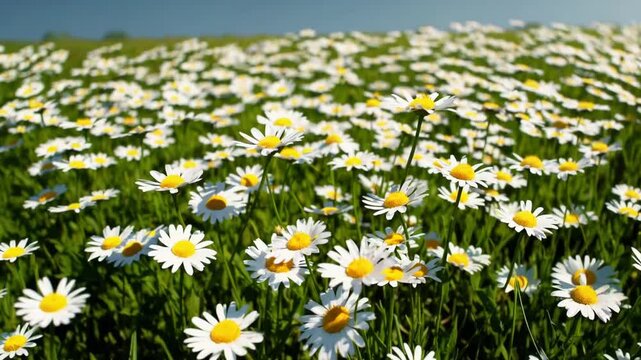 vast quantity of white-petaled wildflowers flourishing in grassy field during the warmest season