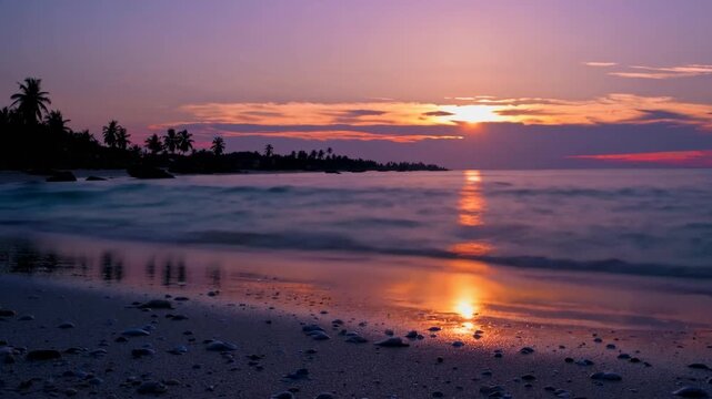 Long exposure graphic technique applied to seaside sunset scene
