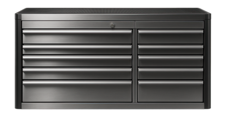 Sturdy steel station cabinet with multiple lockable drawers for organizing tools in a workshop.