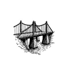 Elegantly sketched suspension bridge illustration showcasing architectural grace spanning serene