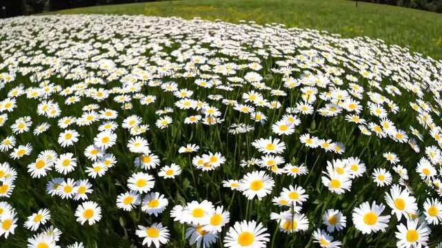 floral scene depicting the blossoming of white petaled flowers with yellow centers during the season of renewal
