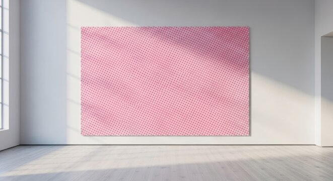 Pink patterned canvas on white wall in modern gallery