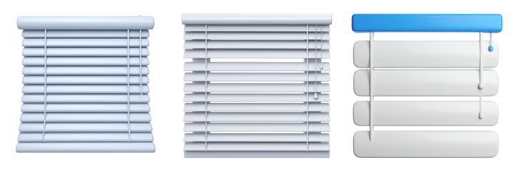 Collection Of White Window Blinds Isolated On Transparent Background