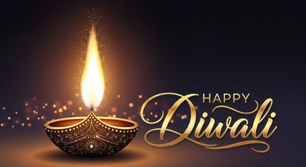 Elegant Diya and Firelight with “Happy Diwali” Greeting – Festive Wallpaper