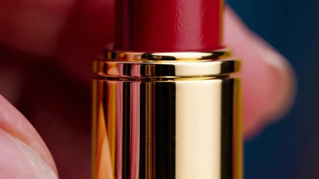 crimson cosmetic for lips contained within aesthetically pleasing holder on luminous backdrop