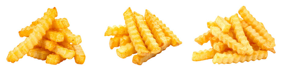 Golden Crinkle Cut Fries Isolated Against Transparent Background