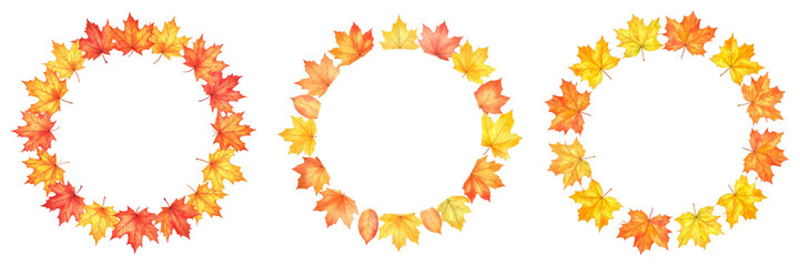 Autumnal Wreaths Of Orange And Yellow Maple Leaves With Transparent Background