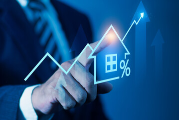 Concept of real estate market growth and investment. new home for the family, home search, land price, property tax and financial planning.