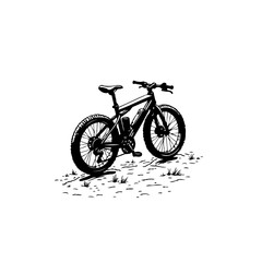 Monochrome illustration of a powerful electric bicycle suitable for adventurous terrains and